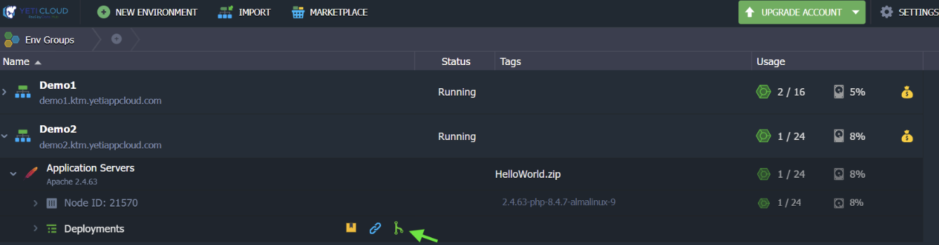 Now From Environment Application Server 