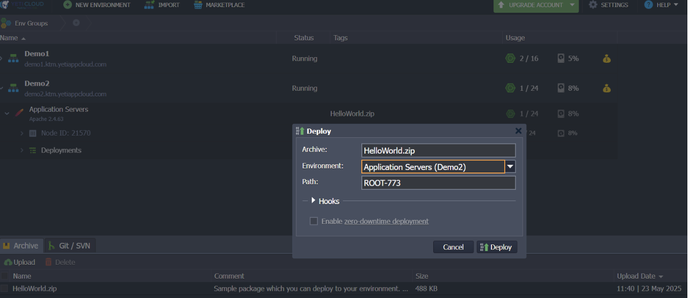 Now From Environment Application Server 